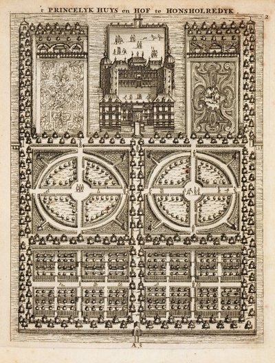 Palácio de Honsholredyk, do holandês jardineiro por Johann van der Groen, publicado em 1699 de Dutch School