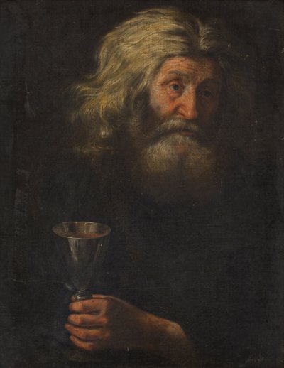 Retrato de um homem segurando uma taça de prata (óleo sobre tela) de Dutch School