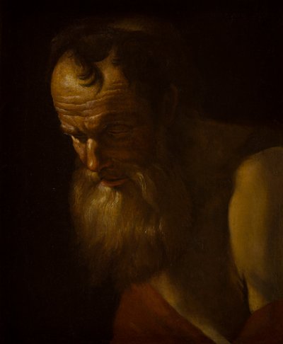 Retrato de um Santo (Fragmento) (óleo sobre tela) de Dutch School