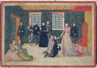 Rainha Elizabeth recebe embaixadores holandeses (guache no cartão) de Dutch School