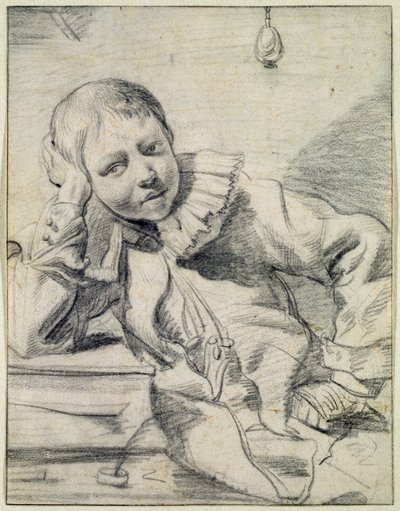 Estudante em sua mesa, c.1630-45 (giz no papel) de Dutch School