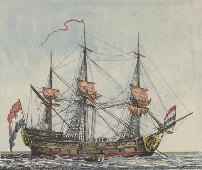 Navio da Companhia Holandesa das Índias Orientais (gravura a cores) de Dutch School