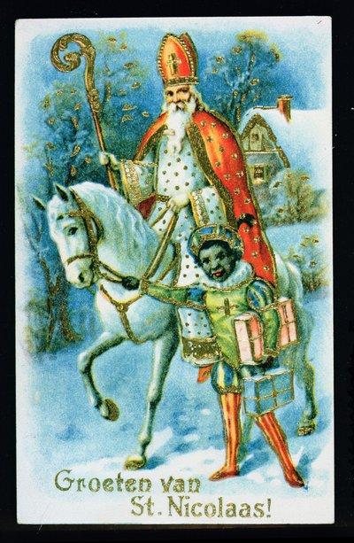 São Nicolau e um ajudante negro, c.1890, cartão holandês de Dutch School