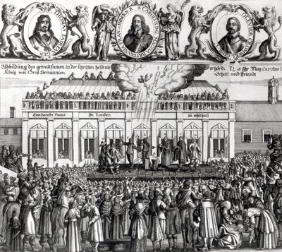A decapitação do rei Carlos I (1600-49) 1649 (gravura) (foto bw) de Dutch School