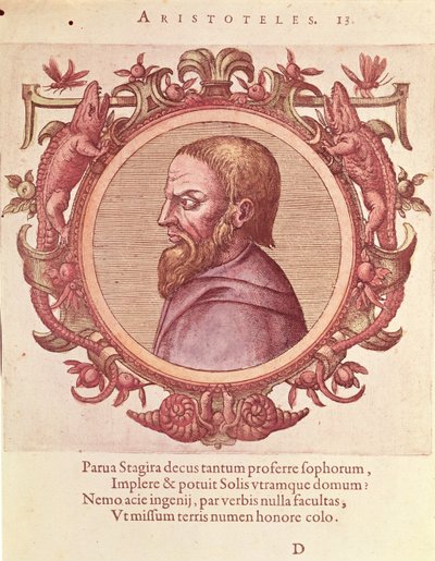 O filósofo Aristóteles (384-322 aC), a partir ícone médicos e filósofos antigos e novos por Johannes Sambucus (1531-1584), publicado pela Plantin em Antuérpia 1574 (engravin cor de Dutch School