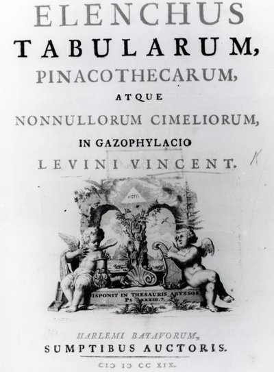 Título da página para a lista de mesas por Levin St. Vincent, publicado 1719 de Dutch School