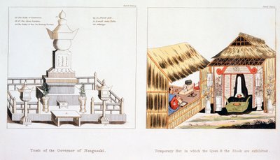 Túmulo do governador de Nagasaki, e outros itens fúnebres, de Ilustrações do Japão, de Issac Titsingh, publicado em Londres, 1822 de Dutch School