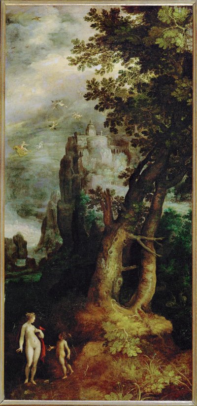 Vénus e Amor e o Castelo do Amor (pintura sobre tela) de Dutch School