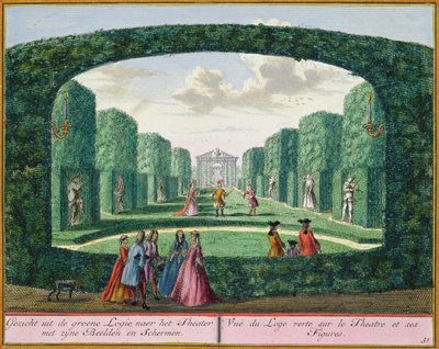 Vista da loggia verde ao teatro, de Het Zeganplant Kennemerlant, por Hendrick de Leth e Matthias Brouerius Van Nidek, publicado c.1700-1730 de Dutch School