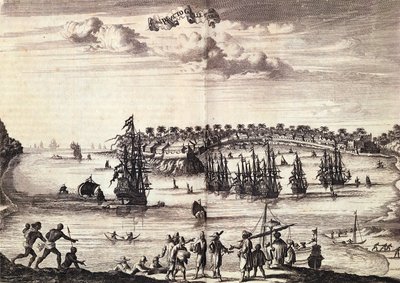 Vista do porto e da cidade de Galle, publicado em Amsterdã 1676 de Dutch School