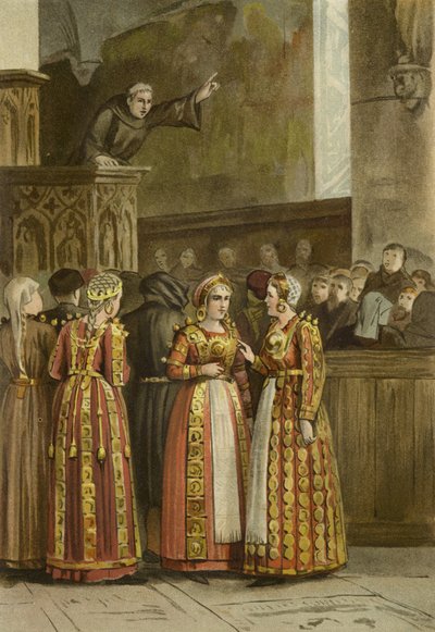Mulheres, em, tradicional, friesian, traje, países baixos, décimo sexto século de Dutch School