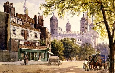 O Velho George e a Torre de Londres (aguarela) de E.A. Roberts