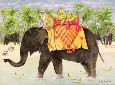Elefantes com Bananas, 1998 (acrílico sobre tela) de E.B. Watts