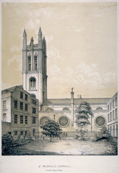 Vista sudeste da Igreja de St Michael, Cornhill, City of London, 1840 de EJ Dickinson