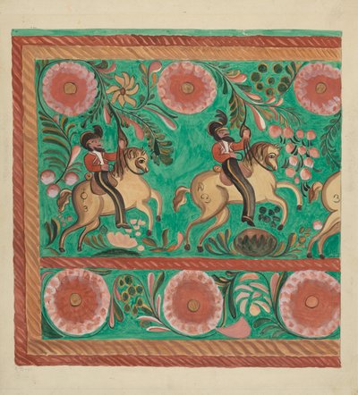 Baú de pinho nativo, pintado a óleo de E. Boyd