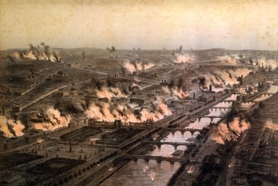 Panorama dos fogos em Paris durante a Comuna, maio de 1871 de E. Daroy