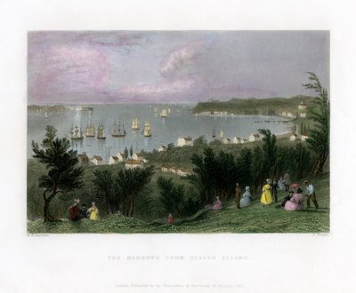 The Narrows, visto de Staten Island, Nova York, EUA, 1837. de E. Finden