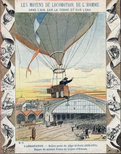 Guerra de 1870 - Cerco de Paris: posto balão - partida do marinheiro Príncipe da Gare d