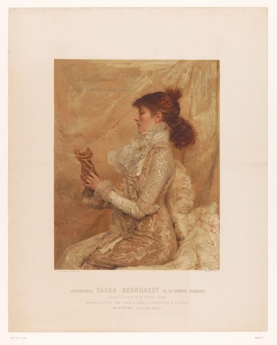 Retrato de Sarah Bernhardt Mademoiselle Sarah Bernhardt da comédia francesa (título no objeto) de E. Mémet