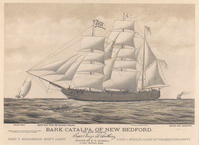 Barco Catalpa de New Bedford, barco da polícia, barco do navio e navio britânico Georgette de E. N. Russell