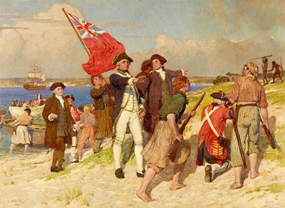 Desembarque do Tenente James Cook em Botany Bay, 29 de abril de 1770 (pintura de E Phillips Fox) de E. Phillips Fox
