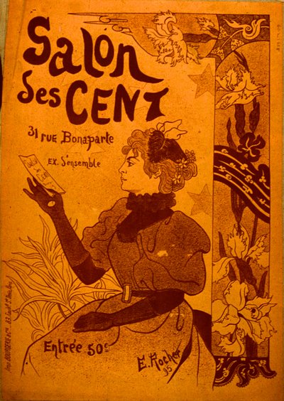 Uma mulher examinando um convite, Salon des Cent de E. Rocher