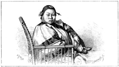 Mulher com pés amarrados, China, século XIX de Etienne Antoine Eugene Ronjat