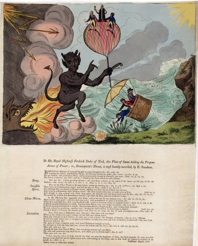 Para Sua Alteza Real, Frederico Duque de York, essa placa de Satanás mantém a preponderância do poder; ou, Bounaparte&39;s Threat, publicado em 1803 (gravura colorida à mão) de E. Sanders