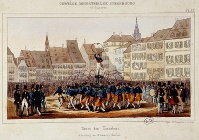 La danse des tonneliers durante o cortejo industrial em Estrasburgo, em 25/06/1840. Litografia de Simon de E. Simon