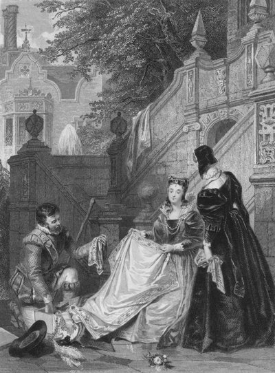 Cena de Sir Walter Scotts Kenilworth. Wayland, Amy Robsart e Janet, 1834. de E. Smith