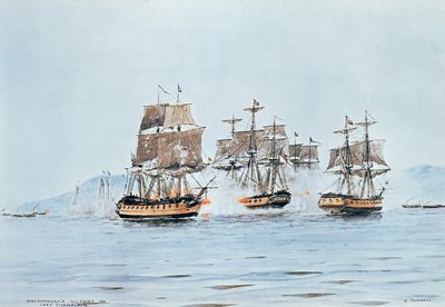 Comodoro Macdonough no Saratoga derrota os britânicos, Batalha do Lago Champlain de E. Tufnell