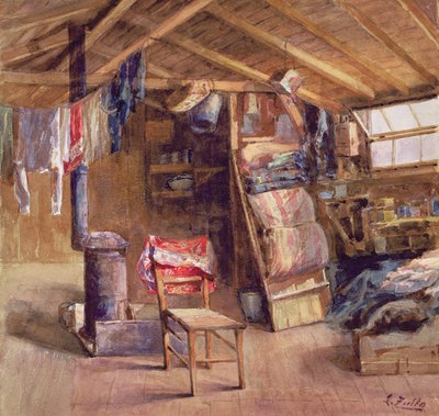 A Garret Interior, c.1860 (aguarela sobre papel) de E. Zoello