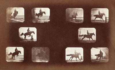 Locomoção animal (homem a cavalo sobre obstáculos) de Eadweard Muybridge