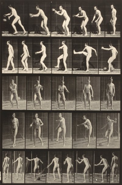 Locomoção animal (placa 300) (Homem a pontapear uma bola) de Eadweard Muybridge