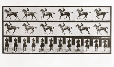 Cavalo e cavaleiro, placa 621 da locomoção animal, 1887 de Eadweard Muybridge