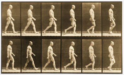 Sequência de imagem de um homem nu andando, série 