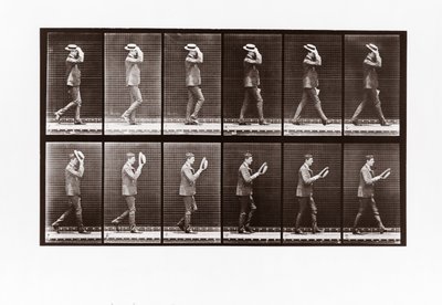 Homem, doffing, seu, boater, prato, 44, de, animal, locomotion, 1887 de Eadweard Muybridge
