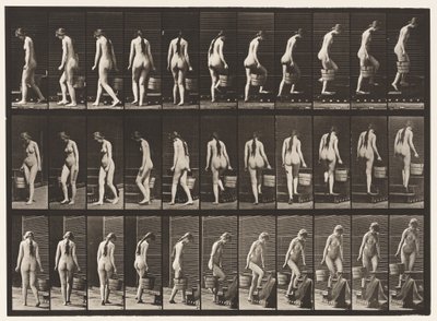 Placa 102. Virando e Escada Ascendente, Água de Balde na Mão Rt, 1872-1885 de Eadweard Muybridge
