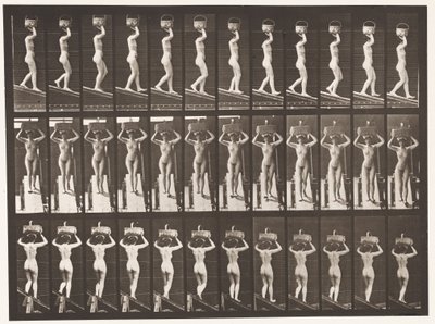 Placa 124. Inclinação Decrescente, Cesto de 20 lb na Cabeça, Mãos Levantadas, 1872-1885 de Eadweard Muybridge