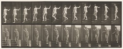 Placa 132. Escadas descendentes, virando para olhar ao redor e acenando com a mão de Eadweard Muybridge