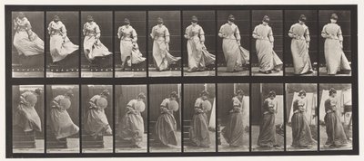 Placa 142.Descending escadas, transformando vestido pego, 1885 de Eadweard Muybridge