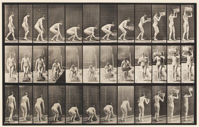 Placa 221. Inclinando-se e levantando uma cesta de 12 libras até a cabeça de Eadweard Muybridge