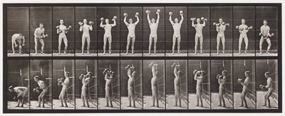 Placa 322. Levantando e abaixando dois halteres de 50 lb de Eadweard Muybridge