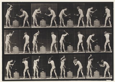 Placa 374. Ferreiros, dois modelos, martelando na bigorna de Eadweard Muybridge