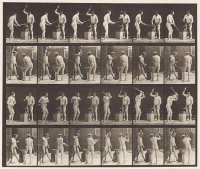 Placa 377. Ferreiro, Dois Modelos, Martelo em Advil, 1872-1885 de Eadweard Muybridge