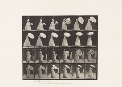 Placa 38. Andando, Abrindo Parasol, 1885 de Eadweard Muybridge