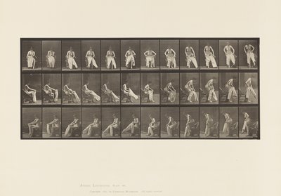 Placa 420.Toilet; Levantar-se da cadeira e vestir roupas, 1885 de Eadweard Muybridge