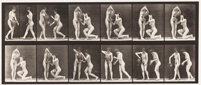 Placa 452. Dois Modelos, 8 Ajoelhar-se, Bebidas de Jarro de Água nas Mãos, 1872-1885 de Eadweard Muybridge