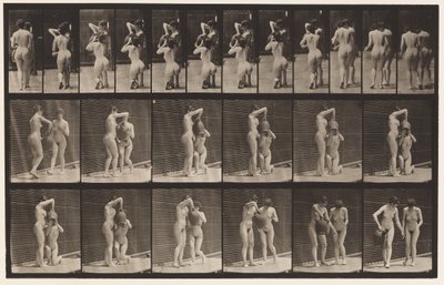 Placa 453. Dois modelos; 8 joelhos, bebidas de jarra de água nas mãos de Eadweard Muybridge