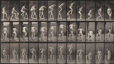 Prancha número 171. Subir para um cavalete, saltar para baixo e virar-se de Eadweard Muybridge